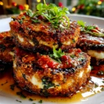 Beautiful homemade Eggplant Parmesan Stacks on a white plate