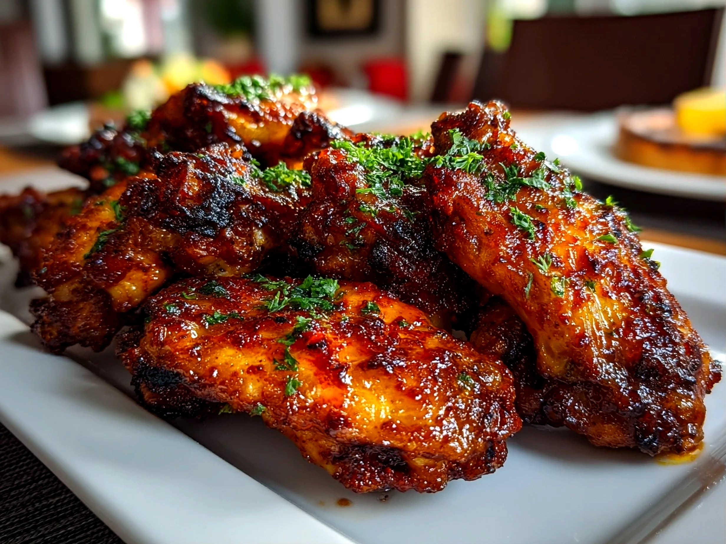 Close-up of freshly prepared crispy chicken wings