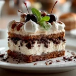 Close-up of freshly prepared Dirt Cake in white ceramic bowl