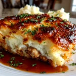 Comforting homemade chicken shepherds pie close-up