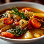 Comforting homemade vegetable soup close-up