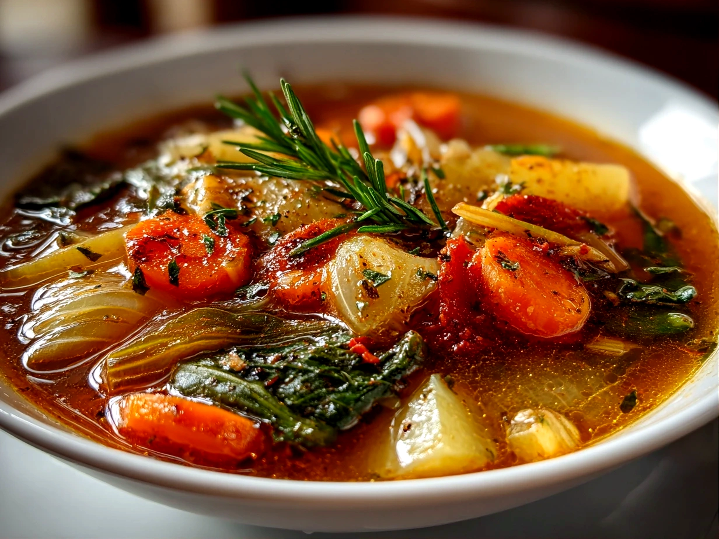 Comforting homemade vegetable soup close-up