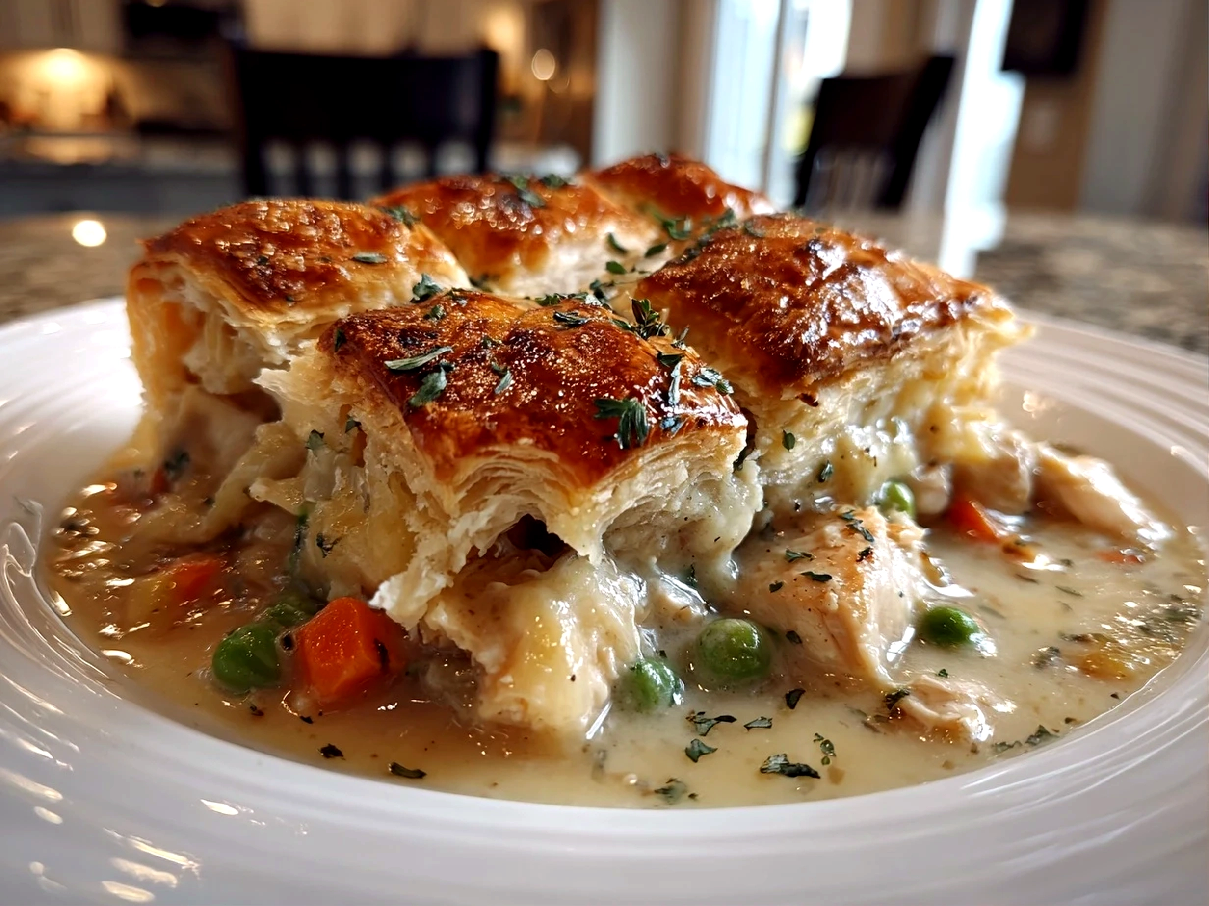 Comforting slow cooker chicken pot pie close-up