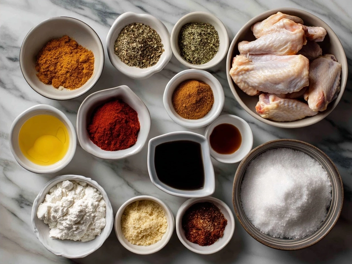 Ingredients for Crockpot Buffalo Wings laid out on a kitchen counter