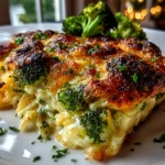 freshly prepared Broccoli Cheddar Orzo Bake plating