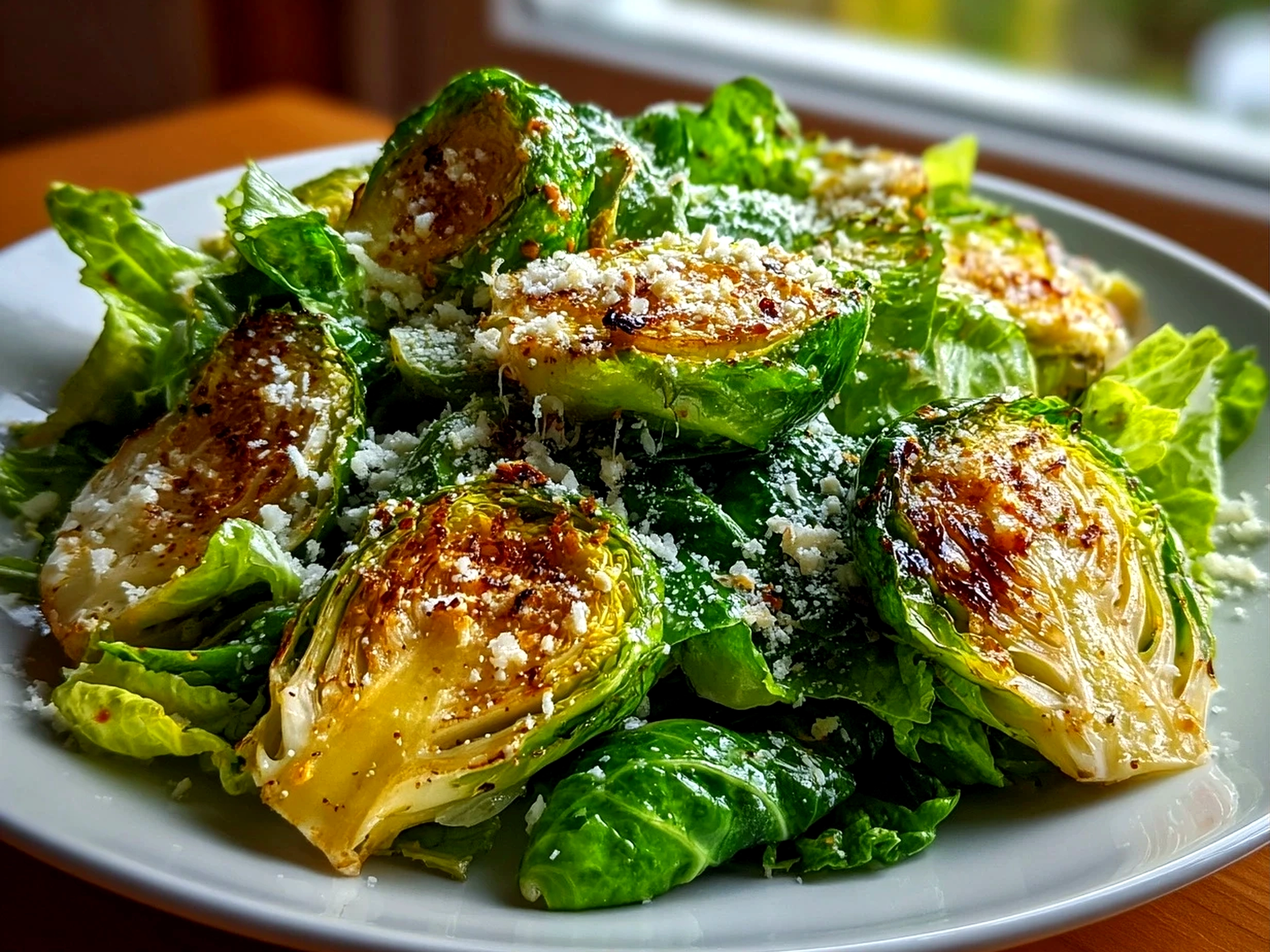 Freshly prepared Brussels Sprouts Caesar salad