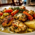 Freshly prepared garlic parmesan chicken stew close-up