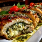Freshly Prepared Pesto Stuffed Chicken Close-Up