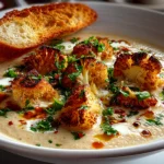 Home cook, taken with iPhone 14. Close-up slight angle of comforting roasted cauliflower soup on white plate. Warm appetizing --ar 4:3 --style raw --s 220