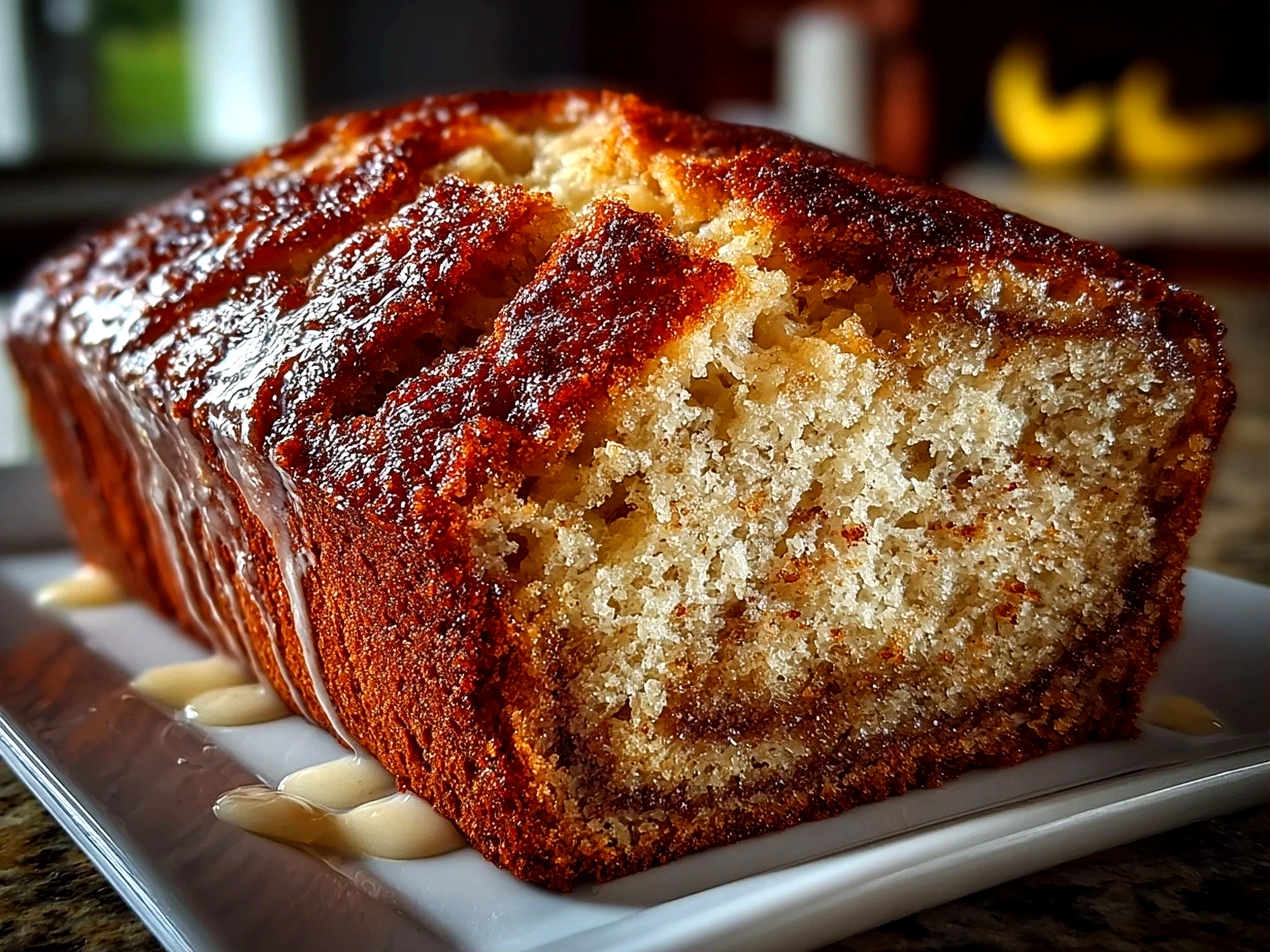 Homemade cinnamon swirl banana bread fresh from oven