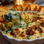 Homemade creamy spinach dip close-up
