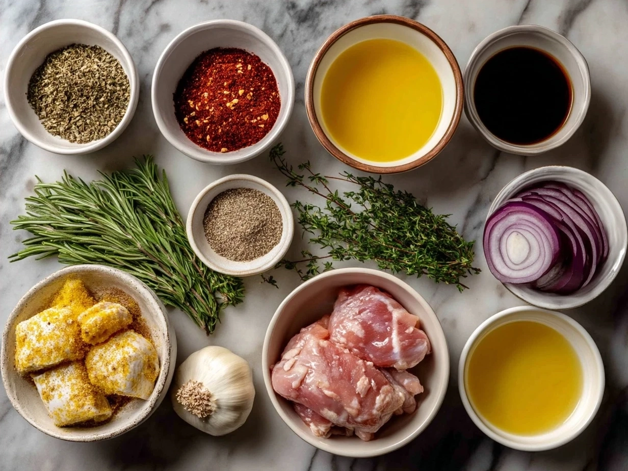 Ingredients for Honey Garlic Chicken Thighs including honey, soy sauce, garlic and chicken thighs