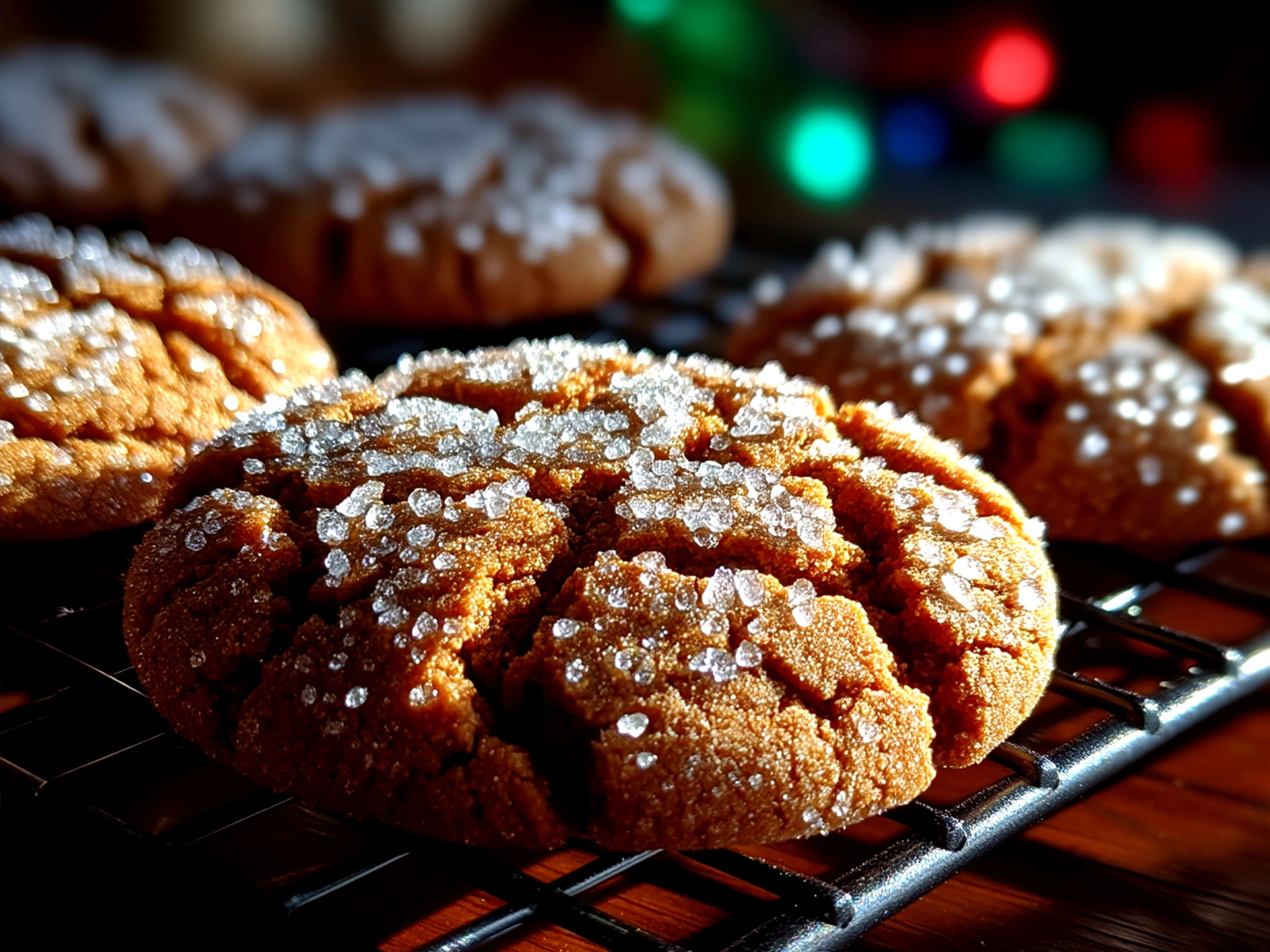 Freshly baked Molasses Crinkle Cookies served on a wooden board