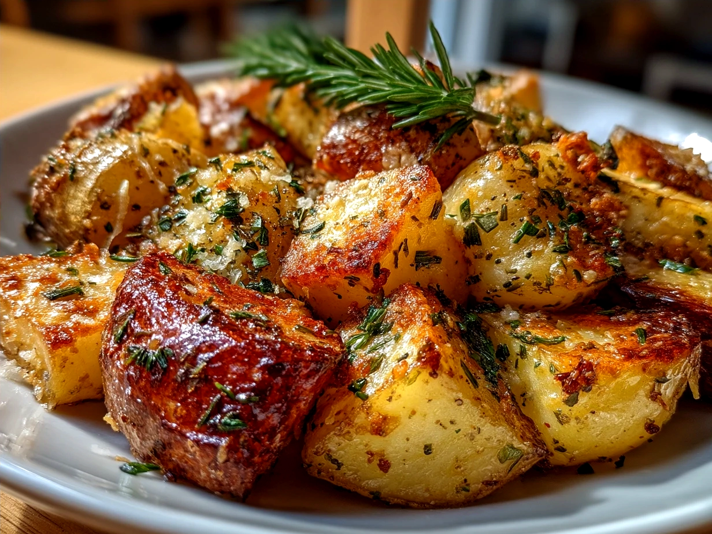 Oven-Crisped Parmesan Potatoes served with fresh parsley