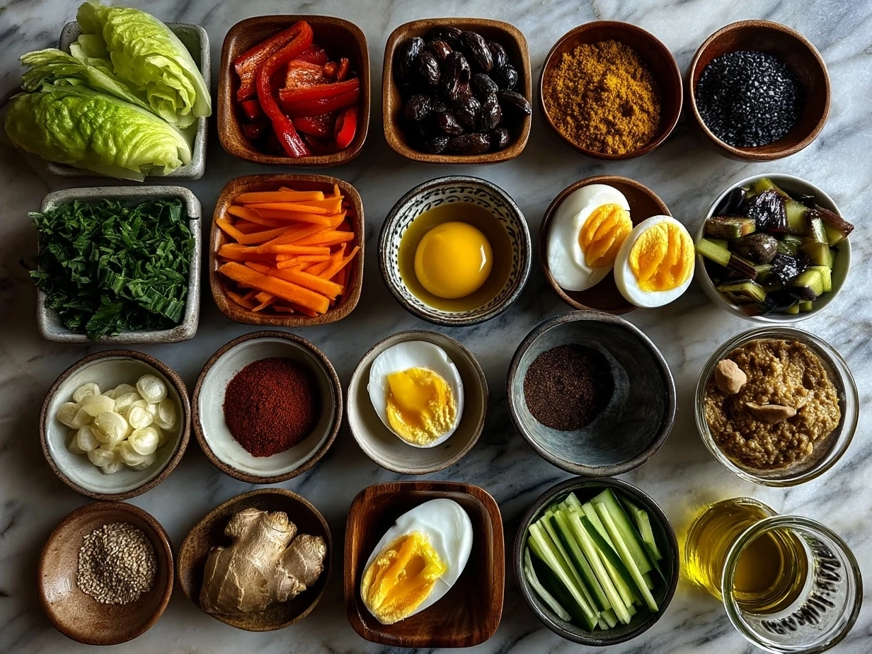 Ingredients for Roasted Red Pepper Hummus Wraps including tortillas, hummus, roasted red pepper spread, and fresh vegetables