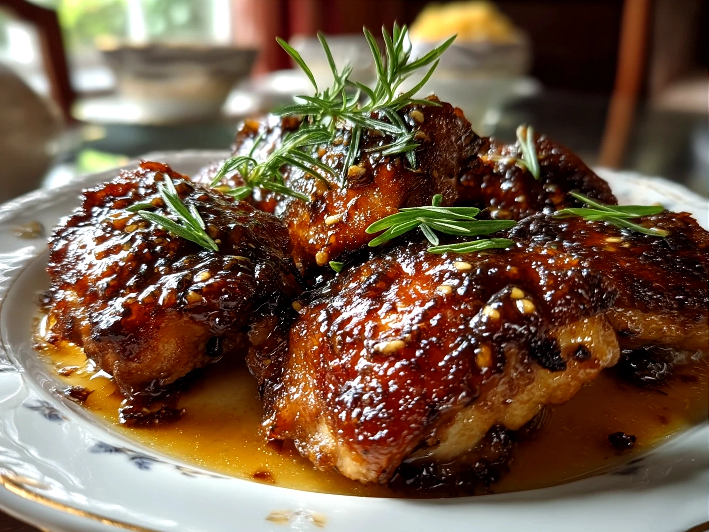 Served Sticky Honey Garlic Thighs with sides