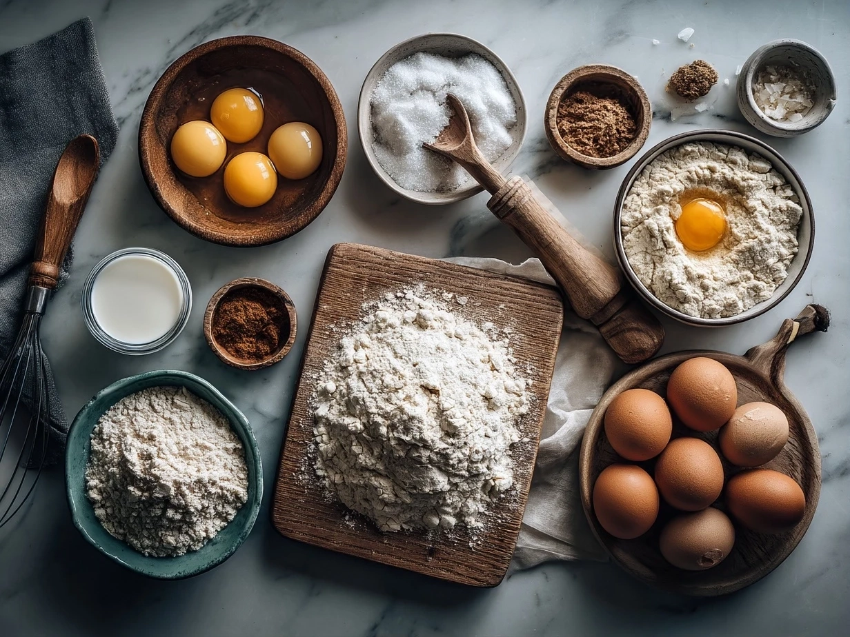 Top down view of raw ingredients for Dirt Cake on marble surface
