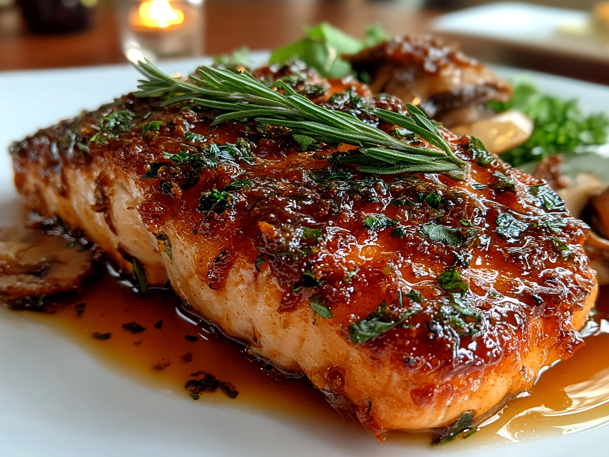 Plated Bang Bang Salmon served with garnish