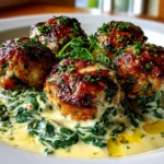 Beautiful baked chicken ricotta meatballs close-up
