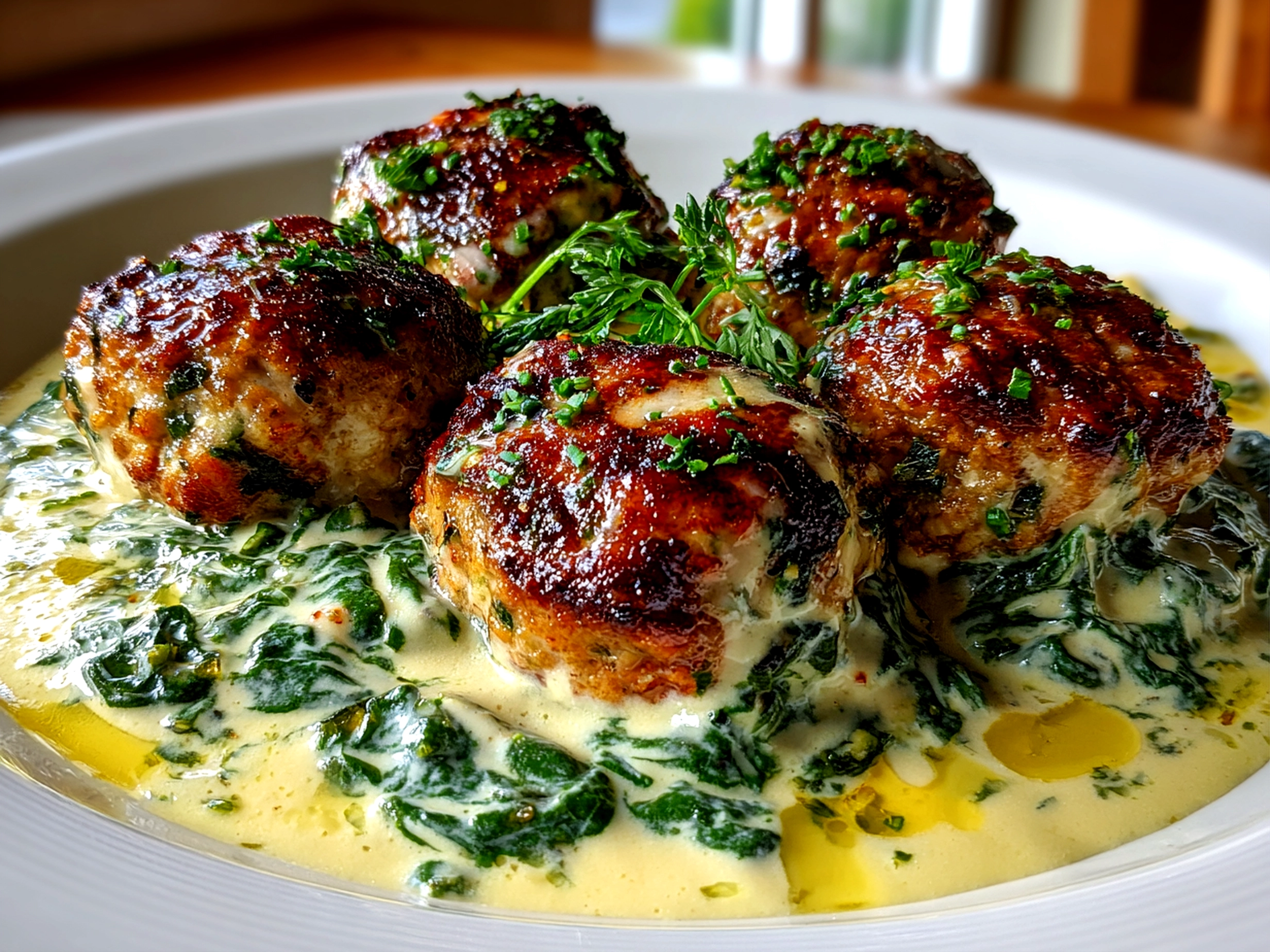 Beautiful baked chicken ricotta meatballs close-up