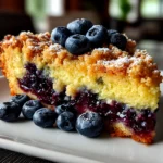 Beautiful Blueberry Crumb Cake on White Plate