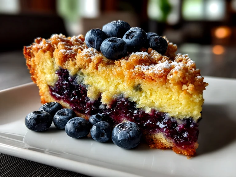 Beautiful Blueberry Crumb Cake on White Plate