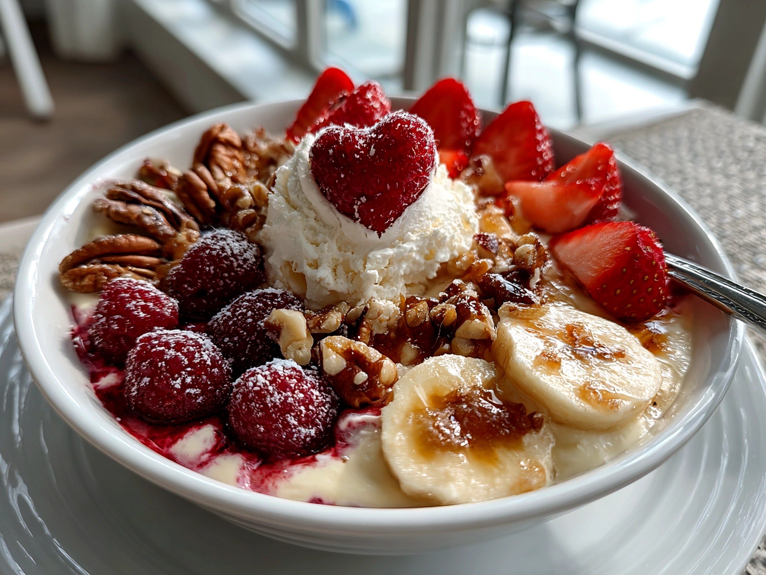 Beautiful freshly prepared Valentine Breakfast Nice Cream Bowl