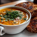 Comforting Carrot and Lentil Soup Close-up