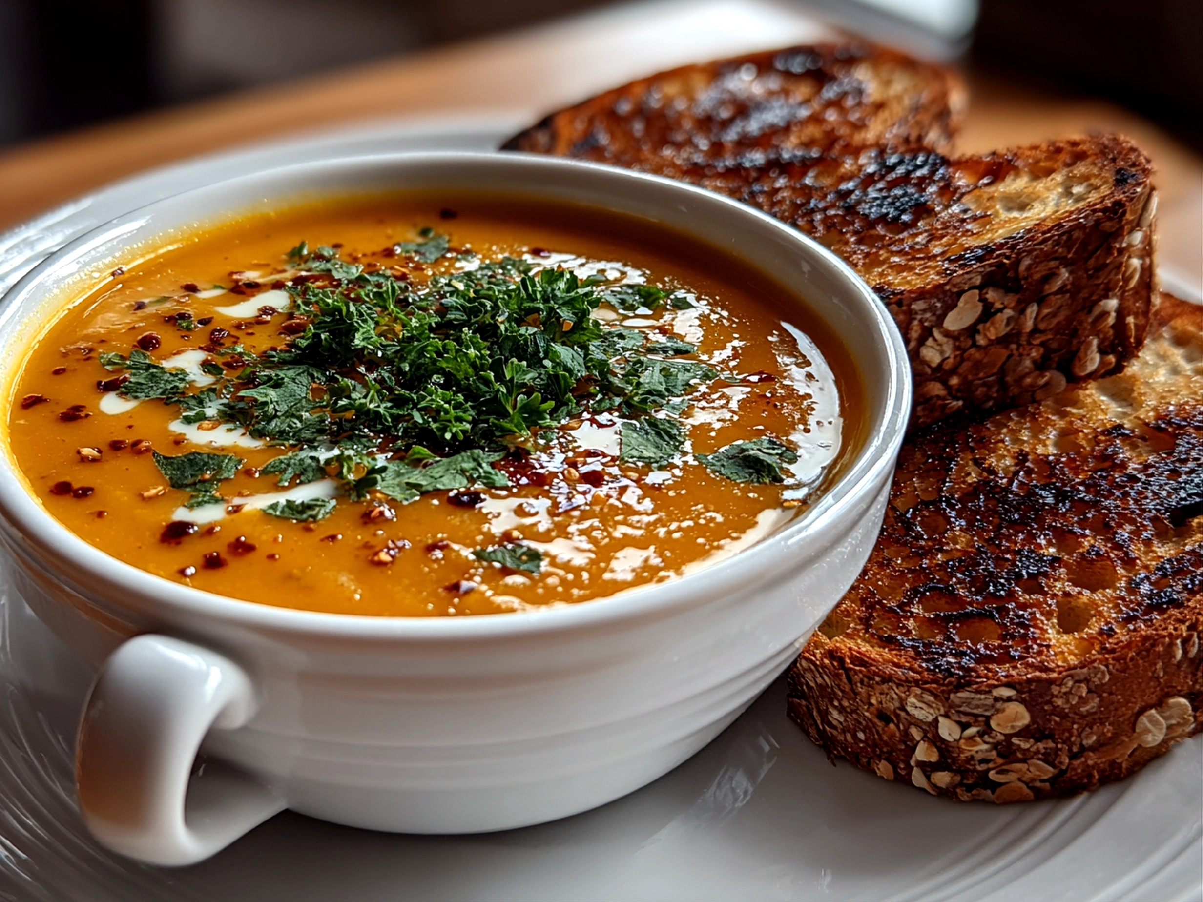 Comforting Carrot and Lentil Soup Close-up