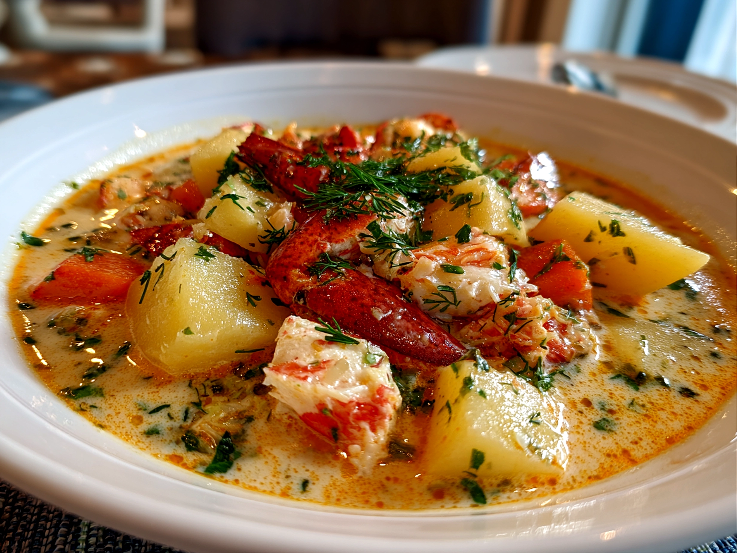 Comforting homemade Nova Scotia Seafood Chowder close-up