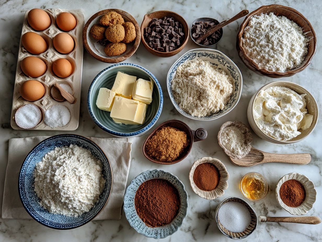 Ingredients laid out for a Cookies Cream Skillet Cookie recipe