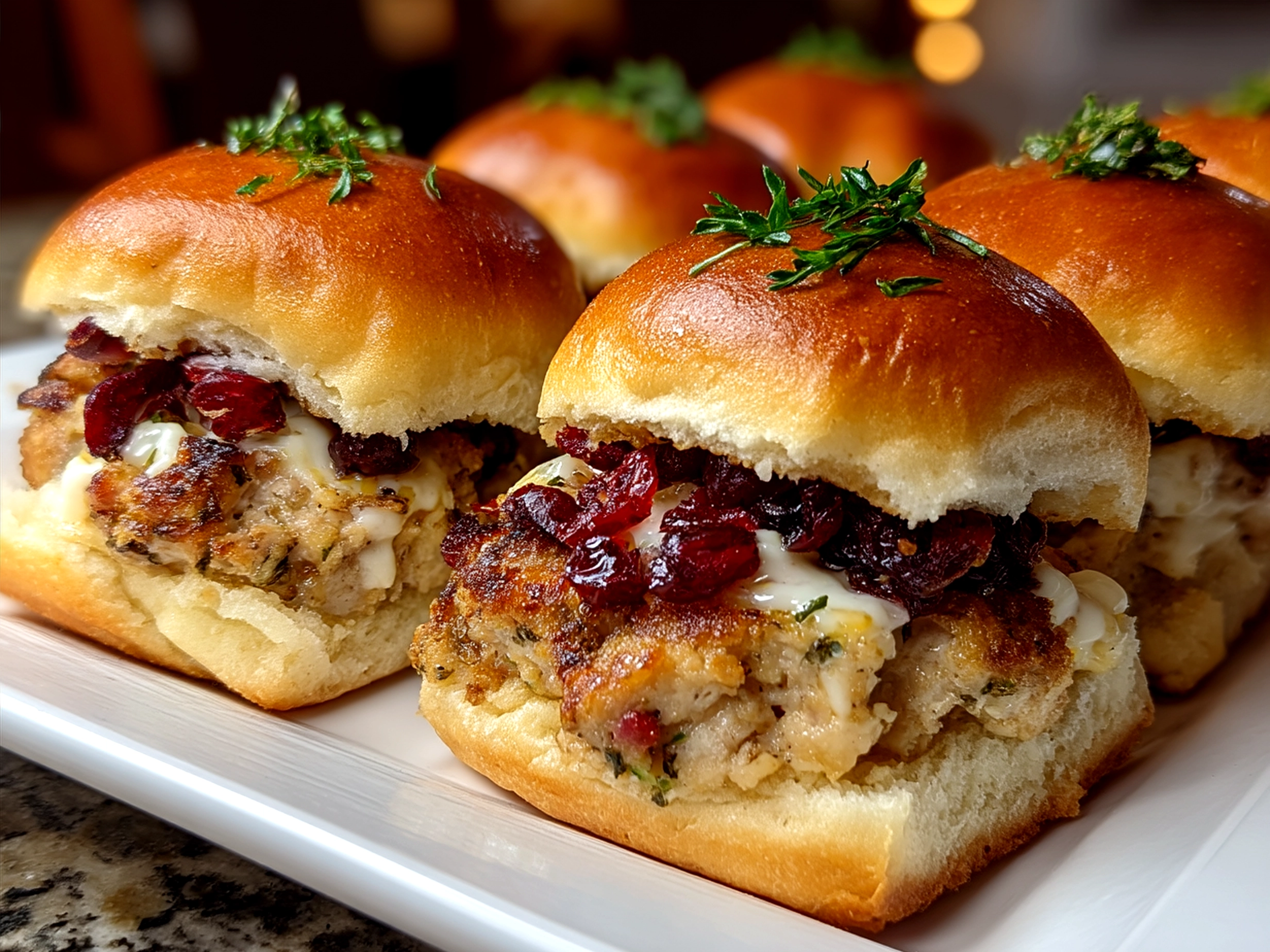 Platter of Cranberry Turkey Sliders ready to serve