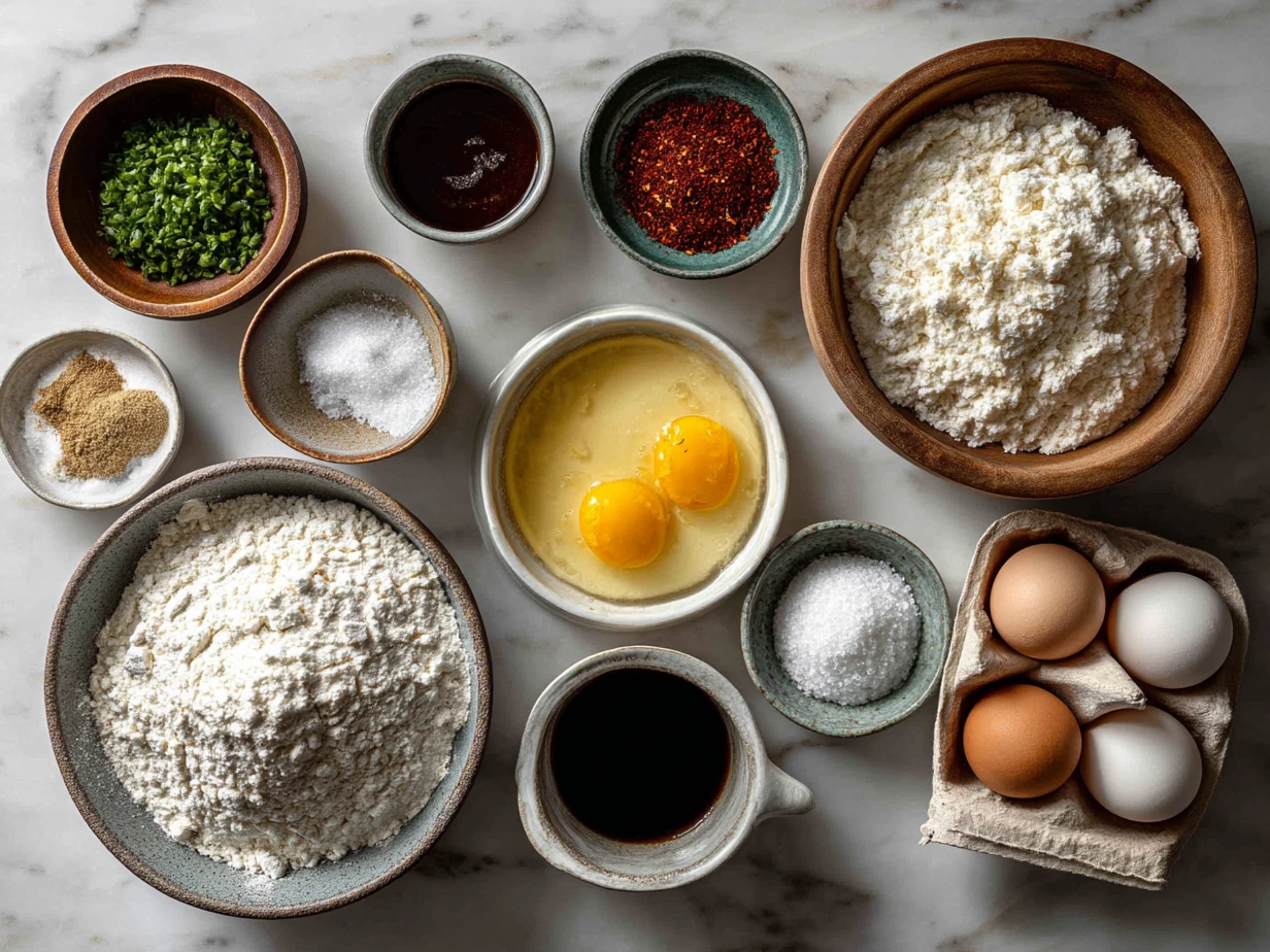 Ingredients for Crispy Chicken Waffle neatly arranged on a kitchen counter