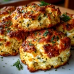 Freshly baked cottage cheese and herb biscuits on white plate