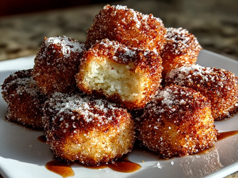 Freshly prepared Cinnamon Sugar Sourdough Churro Bites on white plate