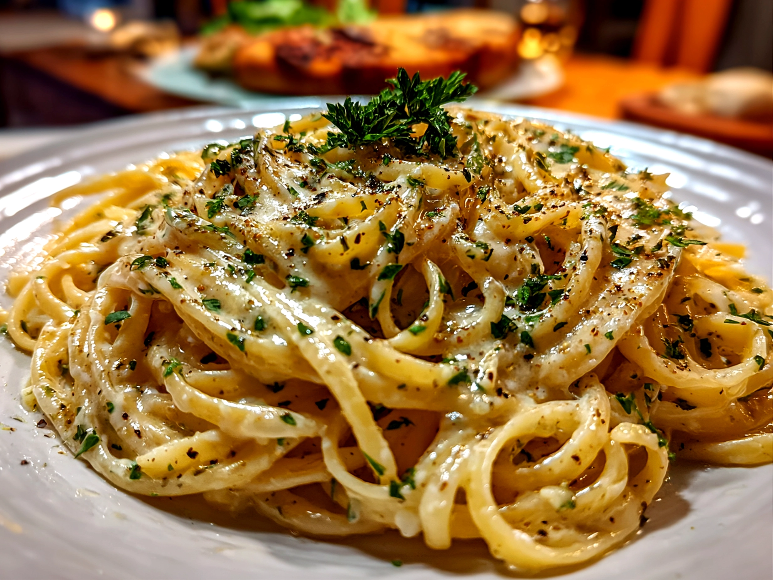 Freshly prepared creamy roast garlic and lemon pasta sauce
