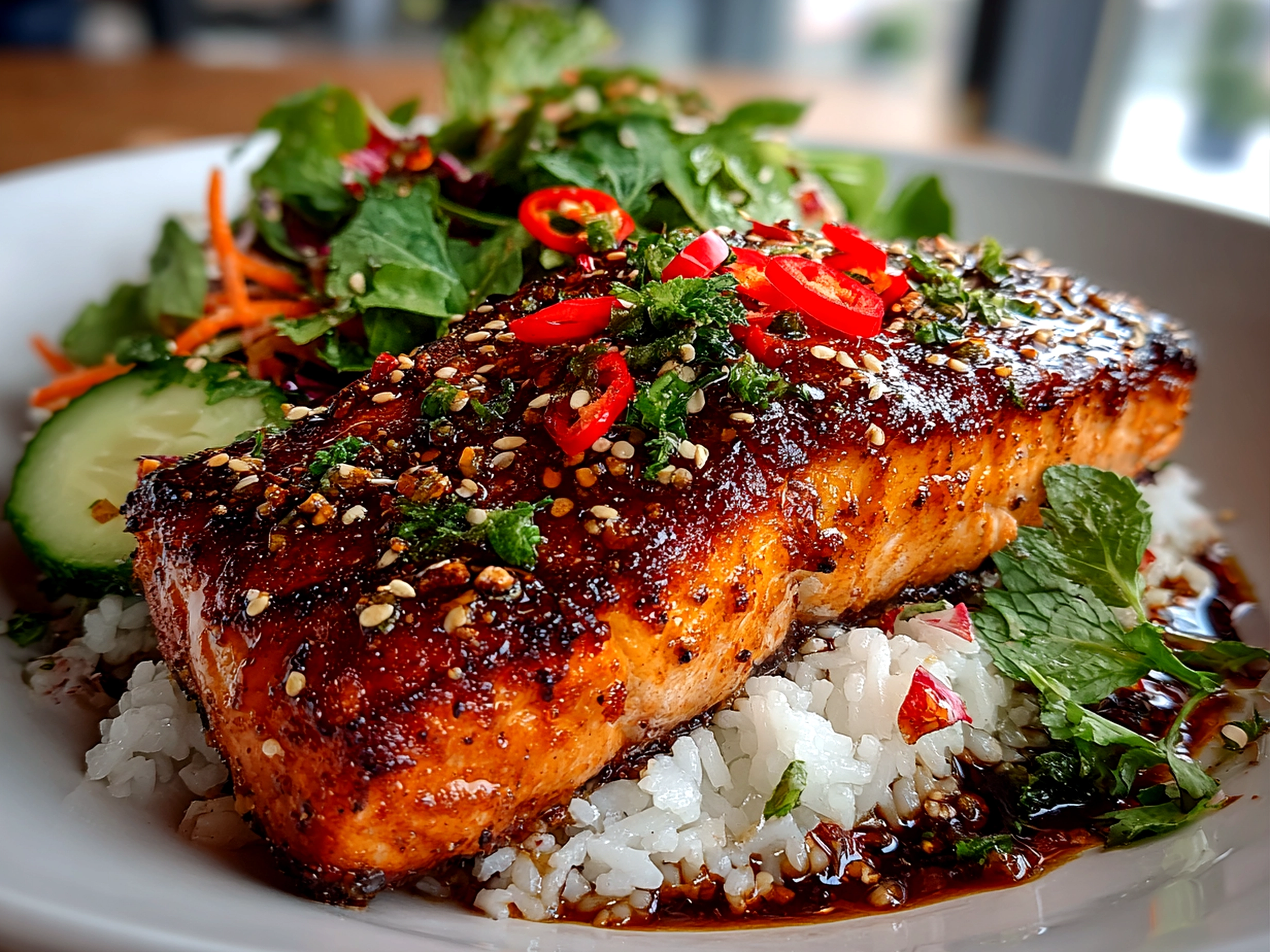 Freshly prepared Honey Glazed Salmon Bowl