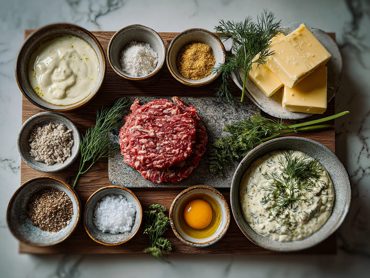 Ingredients for Hamburger Steaks in Creamy Dill Sauce