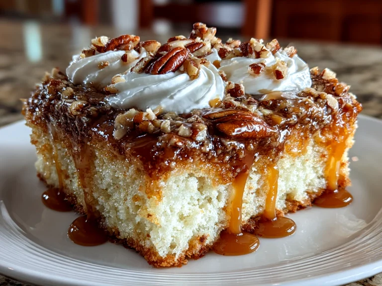 Homemade Caramel Butter Pecan Praline Poke Cake