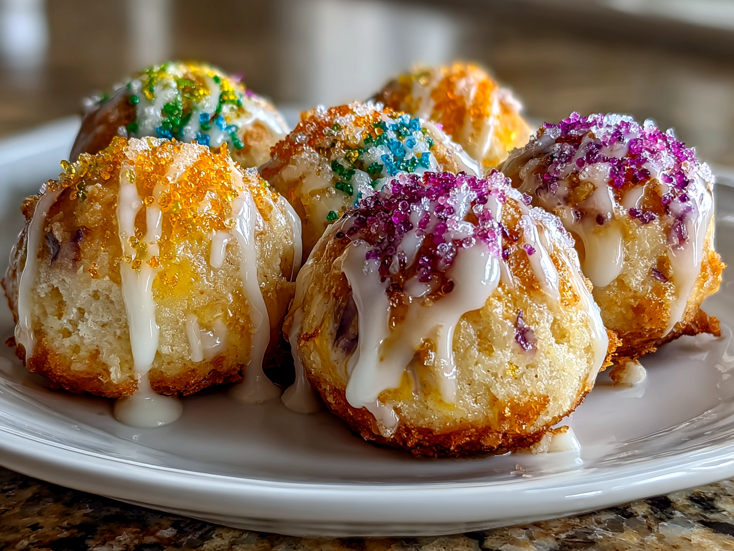Homemade King Cake Bites close-up
