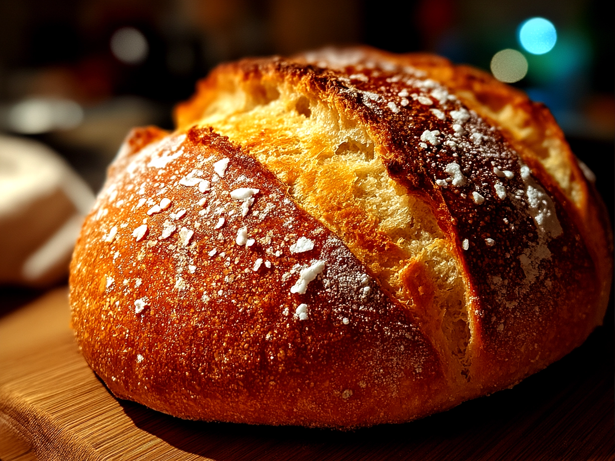 Warm homemade bread loaf with a golden crust ready to serve