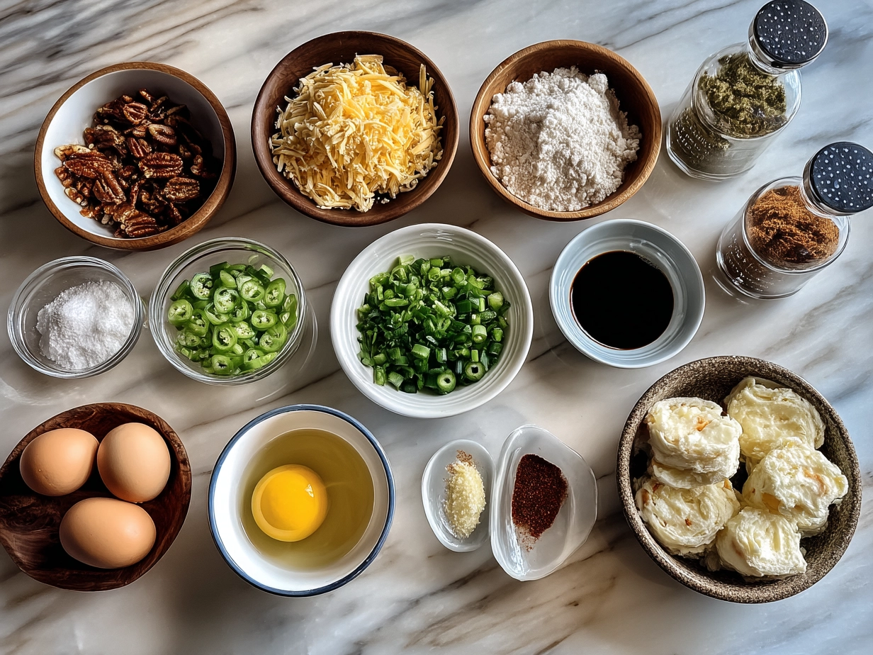 Ingredients for Jalapeno Popper Pinwheels including crescent dough, cream cheese, cheddar, jalapenos, bacon, garlic powder