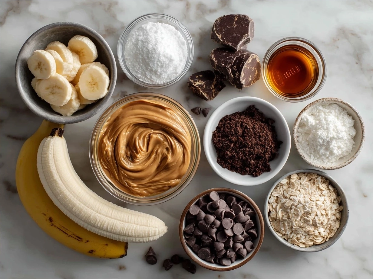 Ingredients for Peanut Butter Cup Chocolate Roll laid out on a kitchen counter