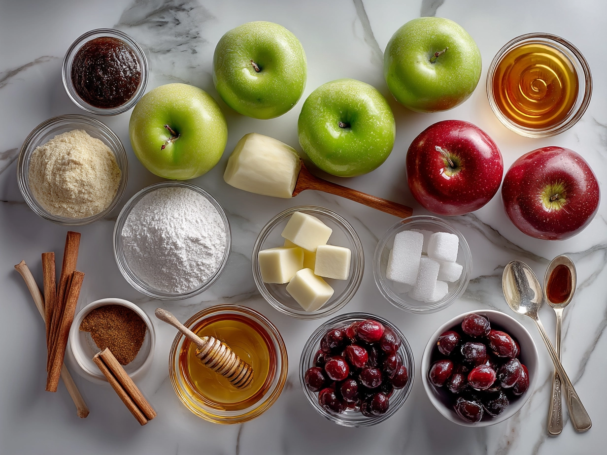 Ingredients for Homemade Candy Apples including apples, sugar, corn syrup and food coloring