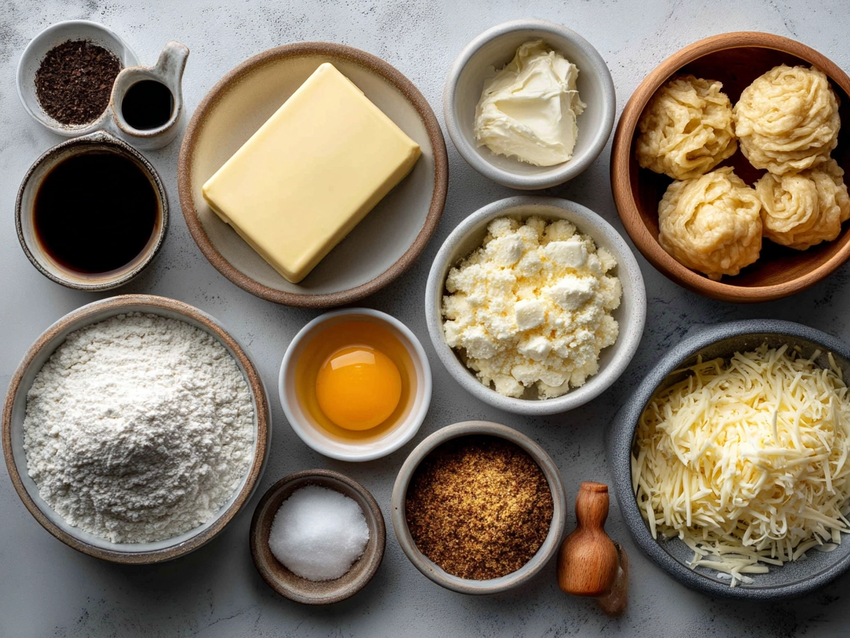 Ingredients laid out for Baked Cheesy Dumpling Casserole