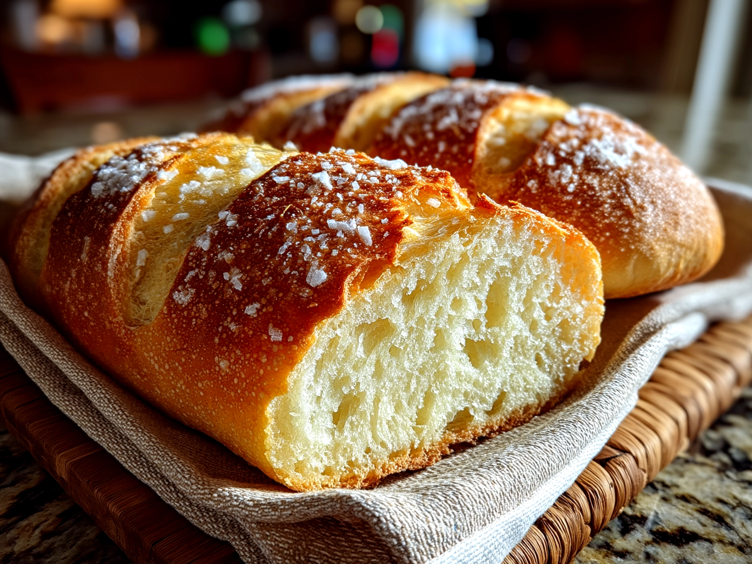 Close-up of finished Homemade Italian Bread with crispy crust