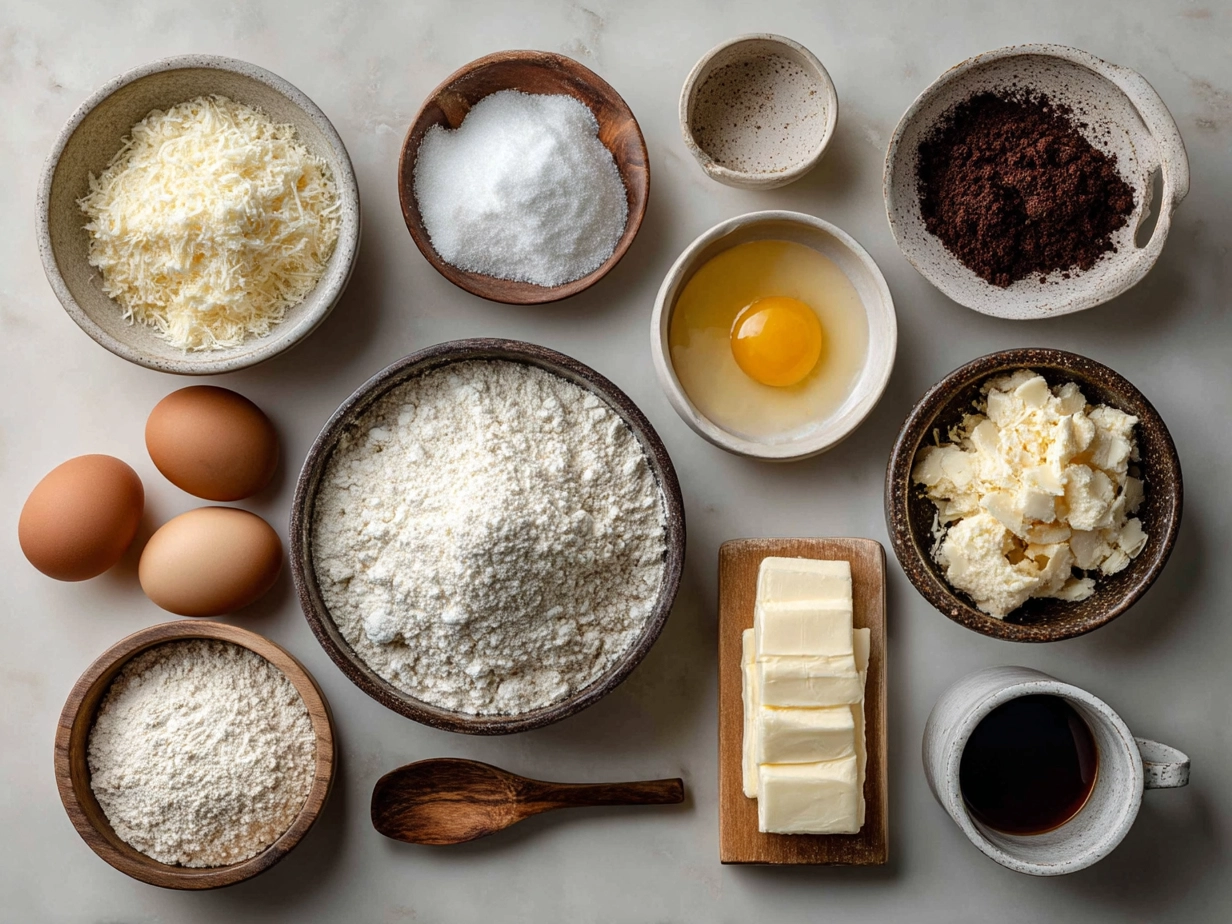 Ingredients for Sourdough Cheese Crackers laid out on a table