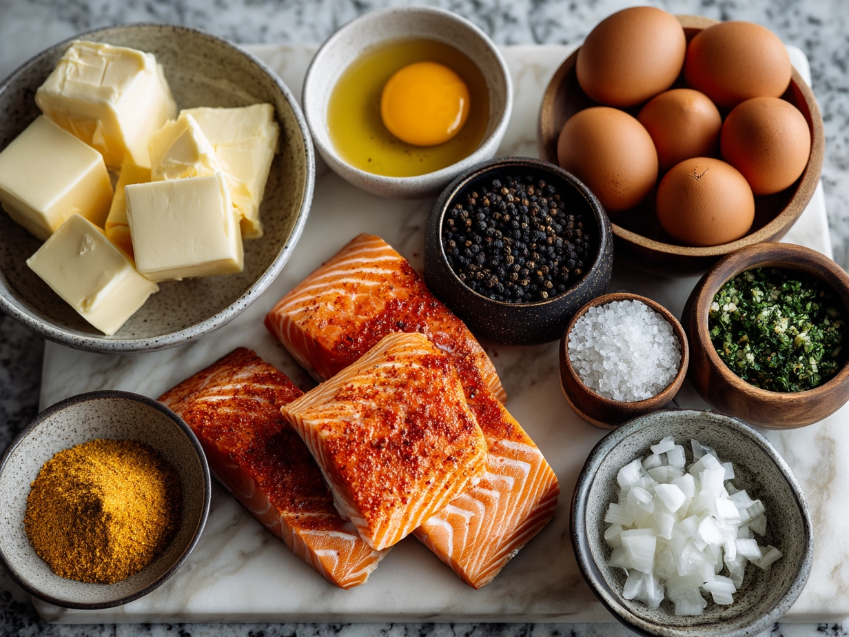 Ingredients for Honey Glazed Salmon Bowl laid out on a table